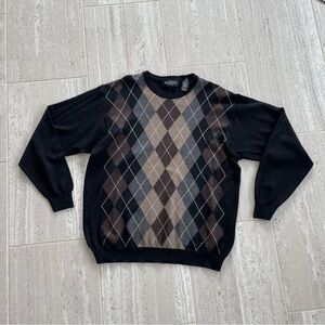 Classic Argyle Crewneck Sweater in Black and Brown made in Italy
